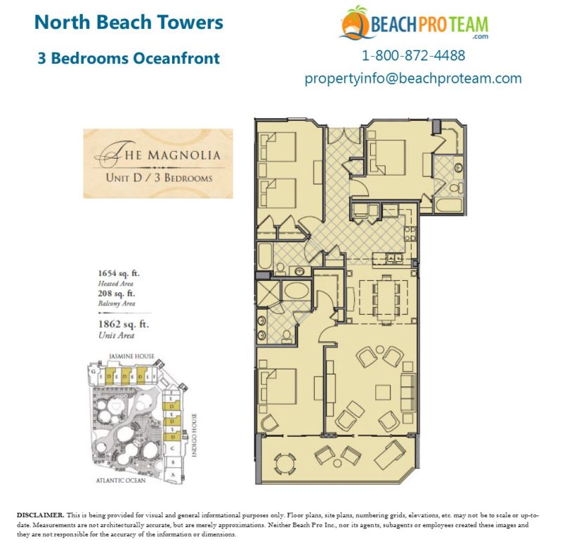 North Beach Towers Floor Plan - The Magnolia 3 Bedroom Oceanfront
